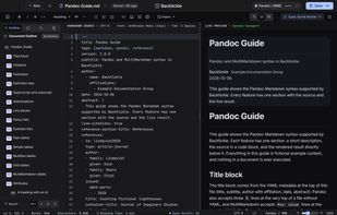 Split editor and preview view (dark mode)