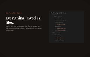 Artifacts are saved as real files with the correct extensions, in their final edited versions.