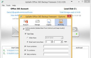 UpSafe Office365 backup screenshot 1