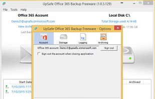 UpSafe Office365 backup screenshot 2