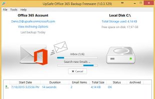 UpSafe Office365 backup screenshot 1