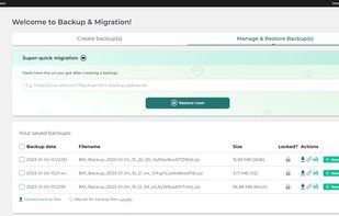 Backup Migration plugin - Managing backups