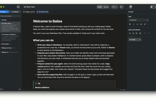 Markdown editor — Write and format Markdown visually, browse project files, and switch to source mode anytime.