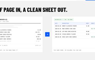 Before and after: a bank statement PDF converted into a clean, reconciled spreadsheet with matching balances.