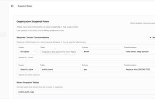 Your team can define organization-wide snapshot anonymization rules.