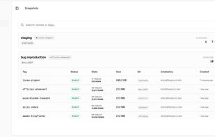 Snapshots created by the team can be shared and restored.