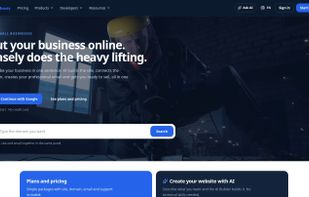 Describe the business in one sentence and the AI agent builds the site, connects the domain and creates the professional email.
