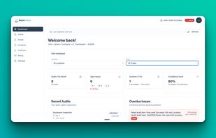 Real-time safety dashboard with at-a-glance KPIs, recent audit activity, and overdue corrective actions - filterable by location and crew.