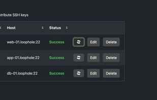 Manage Systems — registered hosts with SSH key push status