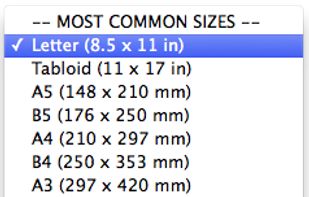 Choose from many standard page sizes
