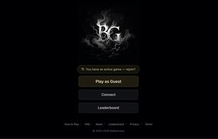 Homepage with Play as Guest, Connect, and Leaderboard options