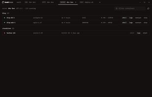 Docker containers over SSH, grouped by Compose project