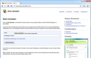 Start page of the Zeta Uploader website