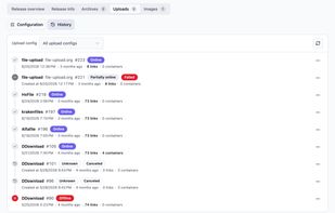 Upload history of a release