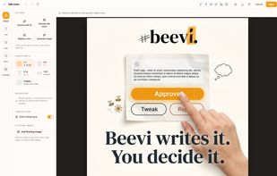 Every cover stays editable - retype the headline, reframe it per platform, or turn it into a video clip.