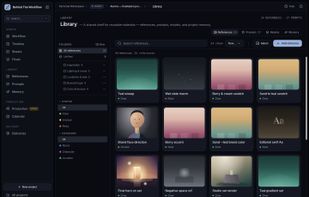 The asset library, where every generated image keeps its prompt, model and reference files.