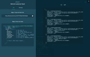 An API feed showing JSON results