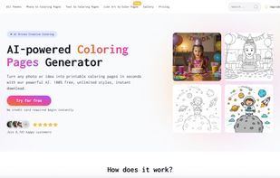 The official homepage screenshot of BestColoringPages.ai, showcasing its main "AI Coloring Page Generator" feature.