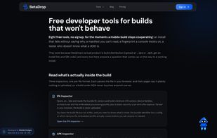 Free developer tools: IPA, APK and AAB inspectors, provisioning-profile decoder, UDID checker, App Store bundle-ID lookup.