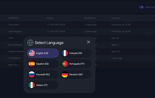 Language Selector Modal: Popup to switch interface language instantly.