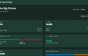 Dashboard: what's left each month and net worth (sample household)