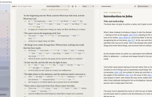 The Mac app: the study view, with the commentary beside the text
