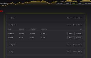 BikeNote activity history tab screenshot