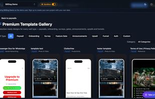 Paywall
Onboarding
Survey
Feature Gate
Announcements
Upsell
Funnel
Auth Templates