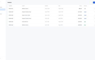 Invoices by status — draft, issued and paid — with amounts and due dates.