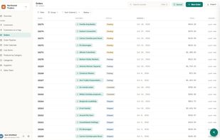 Records in a list view, with linked customers, statuses and totals.