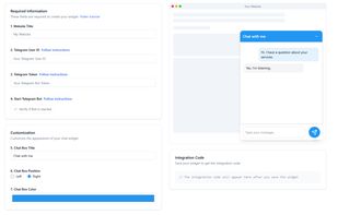 Telegram chat widget setup preview on Birdychat