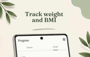 Weight tracking tab with a trend chart, an optional goal-weight line and an optional BMI indicator. Weight history stays on the device.