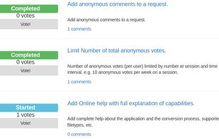 Feature proposals list.