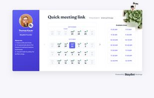 Customizable appointment booking tool, from colors to logos and personal details to warm up customer calls in advance.