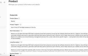 One form with the core product and company data