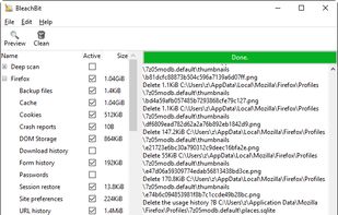 BleachBit 1.9.3 on Windows 10 showing Firefox preview