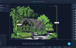 Built-in measure tool — click two points on the drawing to get exact distances