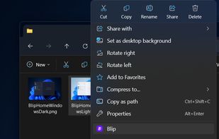 Blip integrates with Windows' context menu