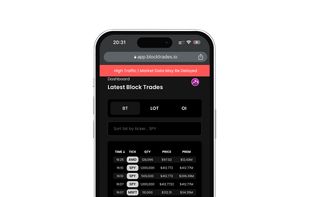 Mobile Web Application Equity Block Trades / Dark Pool View