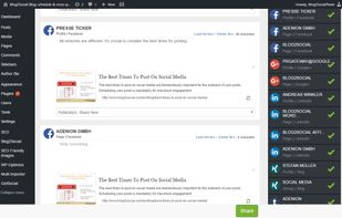 One-page preview for all selected networks with editing fields for optional adding text, comments, hashtags or handles.