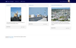 The gallery home page shows all albums with a thumbnail preview.