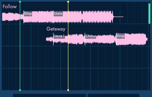 The timeline allows you to slice and manipulate songs however you like - just like any professional DAW - but in real-time without interrupting what the audience hears