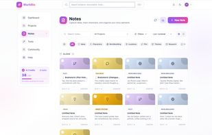 Notes system: capture brainstorm sessions, character ideas, worldbuilding details, and plot threads — tagged by type and linked to specific chapters and scenes.