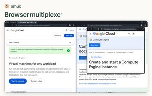 Split browser panes with a floating documentation reference.