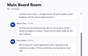 Dedicated board communication channel separate from personal email, with document sharing and task assignment.