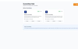 Each committee gets its own private workspace with dedicated members, tasks, documents, and chat.
