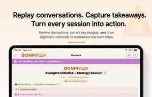 Replay conversations, Capture takeaways, Turn every session into action