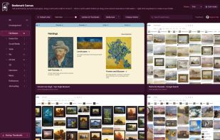 The thumbnail grid in the Pink theme. Other color themes are Beach, Forest, Glacial and Shadow.