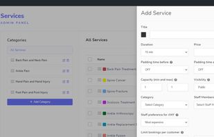 Bookme services panel