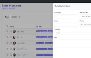 Bookme Staff Member panel ;add member
